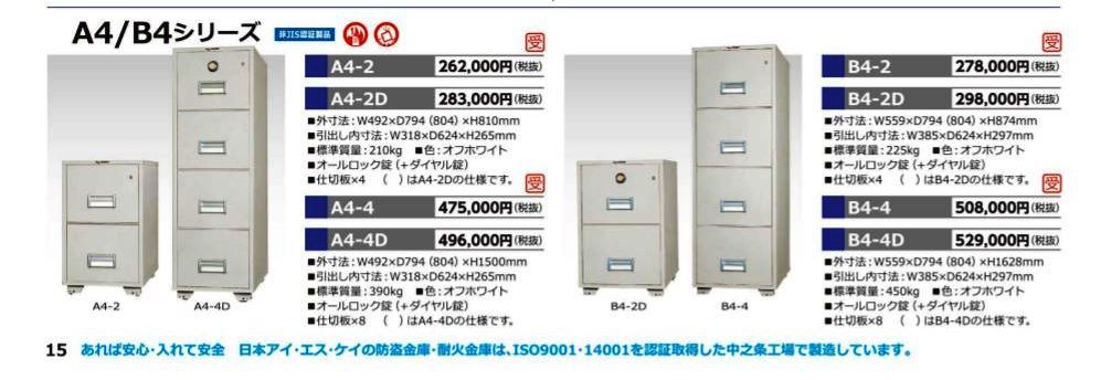 即出荷 創業100年 ひめじやネット通販金庫診断士のいる専門店- 耐火キャビネット A4サイズ 2段 鍵式 A4-2KJ 日本アイ エス ケイ 日本製 